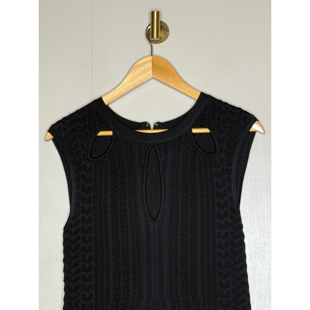 Bebe Textured Black Bodycon Sweater Dress Cutout Midi Large - Picture 3 of 10